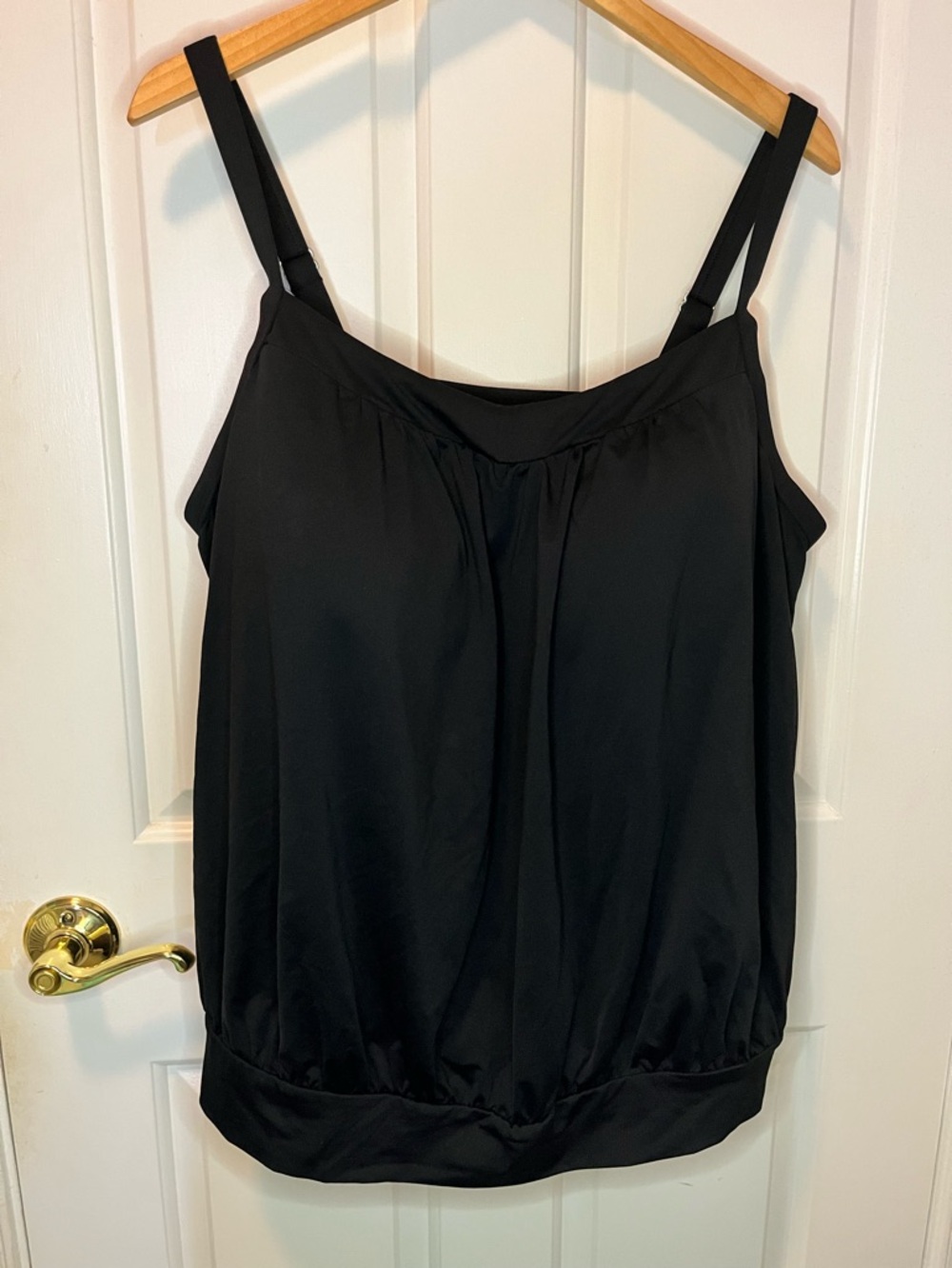 Lands End Black Tummy Hiding Blouson Tankini Swim Top Sz 24W